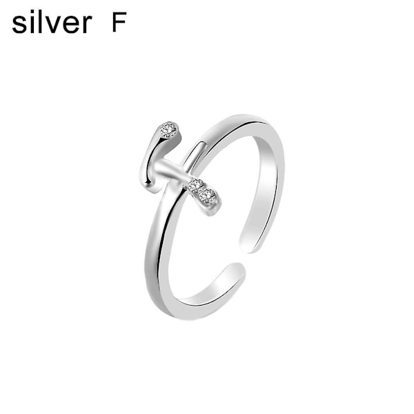 Mode Kvinder Simpel A til Z Engelsk Alfabet Bogstav Rhinestone Åben Ring smykker Silver F