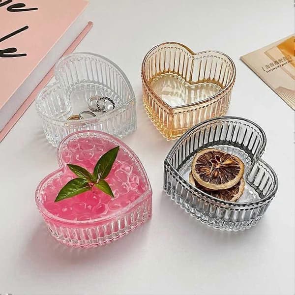 Sød hjerteformet glasskål, dekorativ dessertserveringsskål til budding, is og snacks clearance