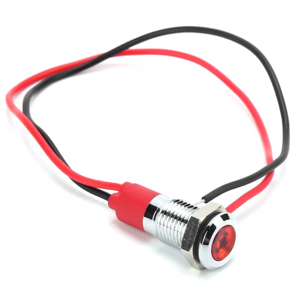 8 mm vattentät LED-indikatorlampa röd trådkabel