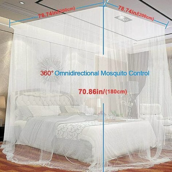 Fyrkantig säng myggnät, himmelssängar i polyester, myggnät för dubbelsäng och enkelsäng med installationsverktyg, Effec