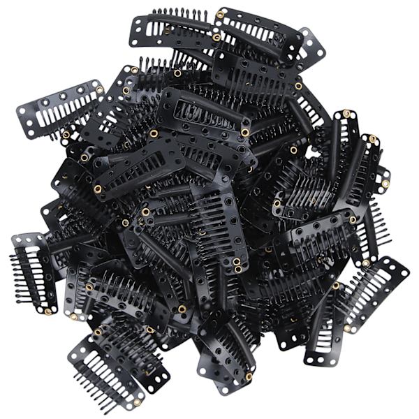 100 stk. 10 Tænder Hår Extensions Clips DIY Hårstykke Rustfrit Stål Sort Snap Clips
