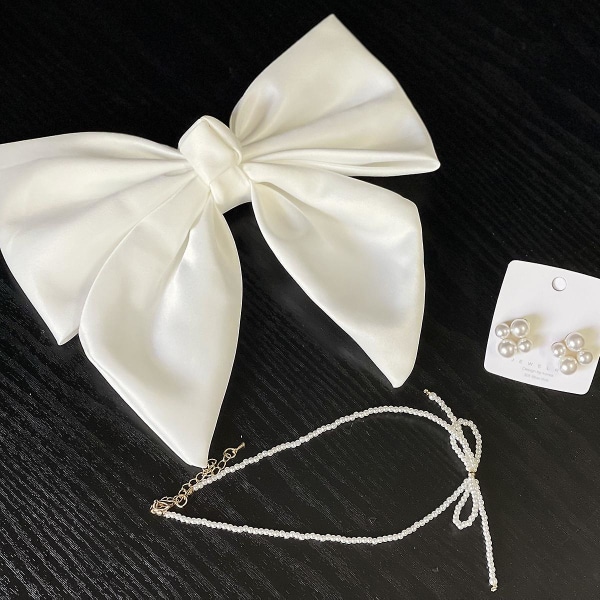 Vit rosett Håraccessoarer Set med halsband & öronklämmor Elegant modebröllopssmycke presenter för Style C