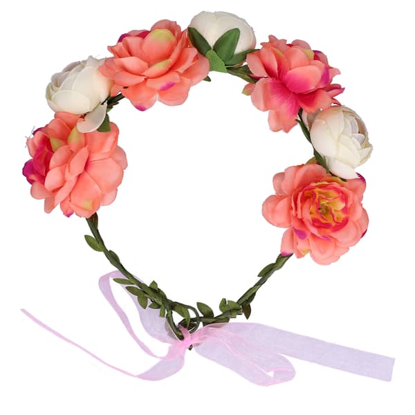 Justerbar Blomsterkrans Pannebånd Blomstrete Hodeplagg Kunstig Blomsterkrone Kvinner Korall Beige
