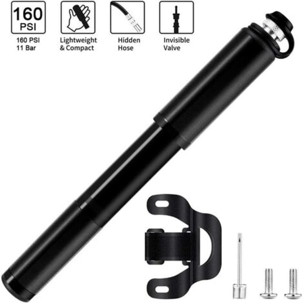 Cykelpump, mini högtryckspump 160PSI/11 barventil Passar Presta/Schrader lättviktshandpump av aluminiumlegering för väg