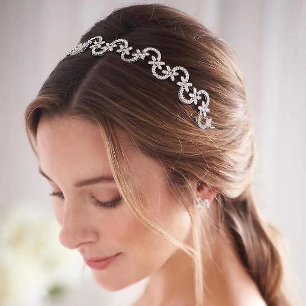 Glittrig hårslinga Rhinestone brudhårband med blomdekor Justerbar legeringshårtillbehör Silver