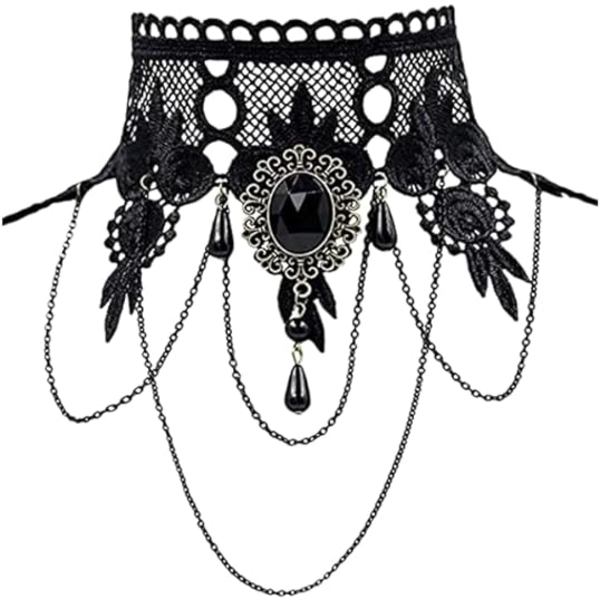 【XiYa store】Elegantti Vintage Princess Musta Pitsi Gootti Pitsi Kaulakoru Punk Tyyli Kaulakoru Viktorian Lolita Ripustin Vampyyri Ketju Tyttö