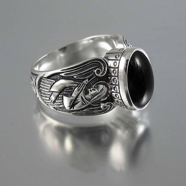 Bred Simple 2 Farver Vintage Ring Kvinder Moonstone Angel Mønster Ring Modesmykker Green US 10