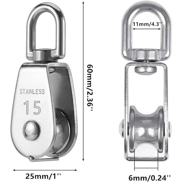 4 stk rustfrit stål enkelt remskive anti-rust og anti-korrosions drev wire hjul hjul remskive