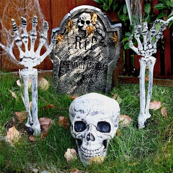 Lysende Skjeletthode Hender Armer Stakes Utendørs Halloween Plen Hage Spøkelseshus Dekor