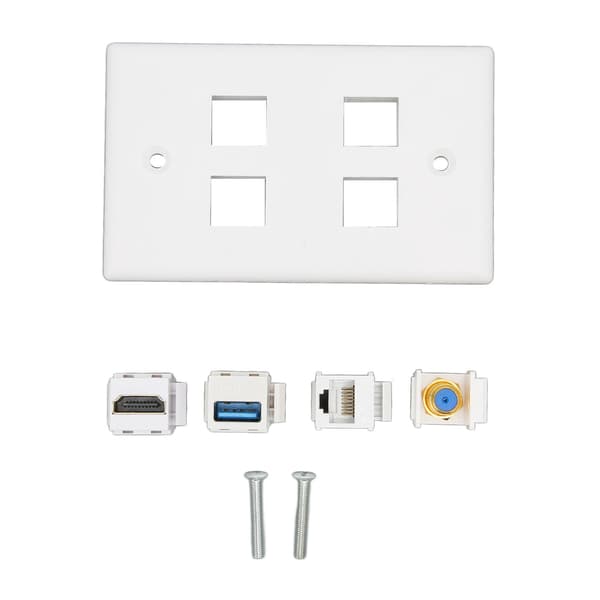 4-portars väggplatta HD Multimedia Interface F-typ USB 3.0 Cat6 Hemledningsplatta för HDTV-projektor Dator