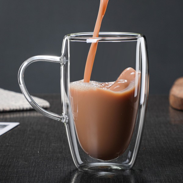 Kahva kaksinkertainen lasi kahvikuppi lämmönkestävä luova eristys vesikuppi kylmä juoma maito kuppi mehukuppi (350ml)