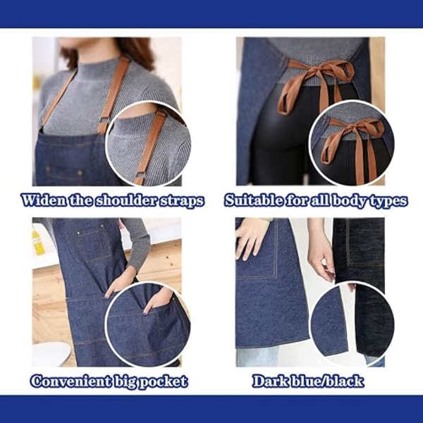Unisex justerbart jeansförkläde med multi fickor för matlagning i köket Svart
