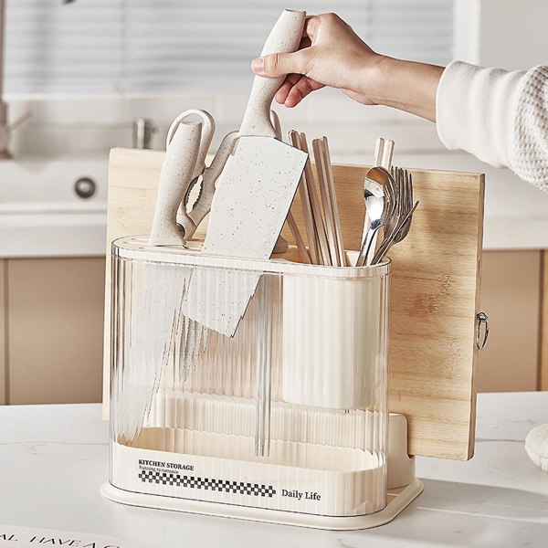 Skärhållare Vacker form Transparent Synlig design Utrymmesbesparande Plast Kök Skärbräda Organizer med ätpinnehållare Daglig användning