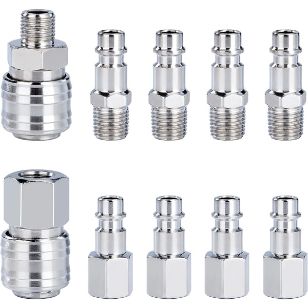 Kompressorkoppling 1/4&quot; Bsp Snabbkoppling Tryckluftskopplingar För Kompressorslang Pneumatisk koppling Hane Hona 10 Styck