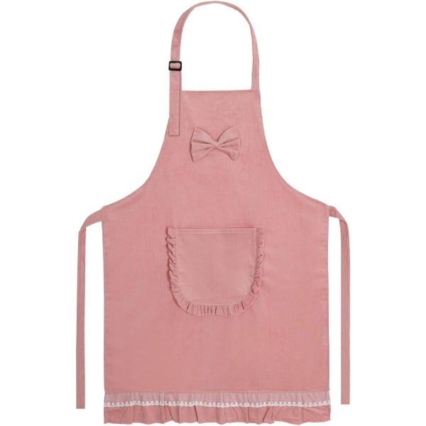 Damförkläde Köksförkläde i bomull med justerbar hals och stor ficka Personligt förkläde för grillmatlagning, bakning, städverkstad, bar, rosa