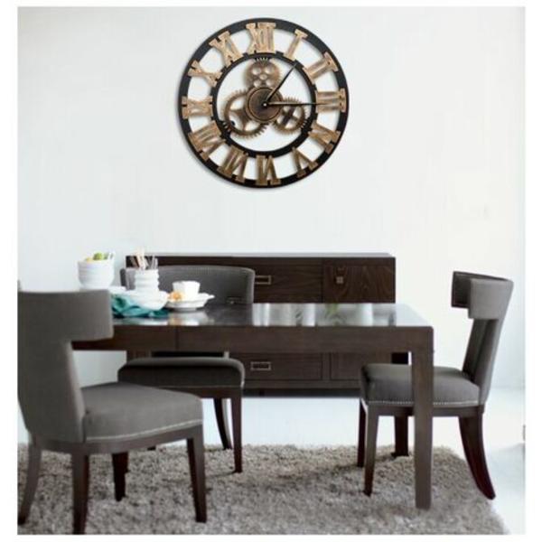 3D Suuri Hiljainen Puinen Seinäkello Retro Klassinen Retro Gear Seinäkello Roomalainen Numerokello Eurooppalainen Steampunk Olohuone