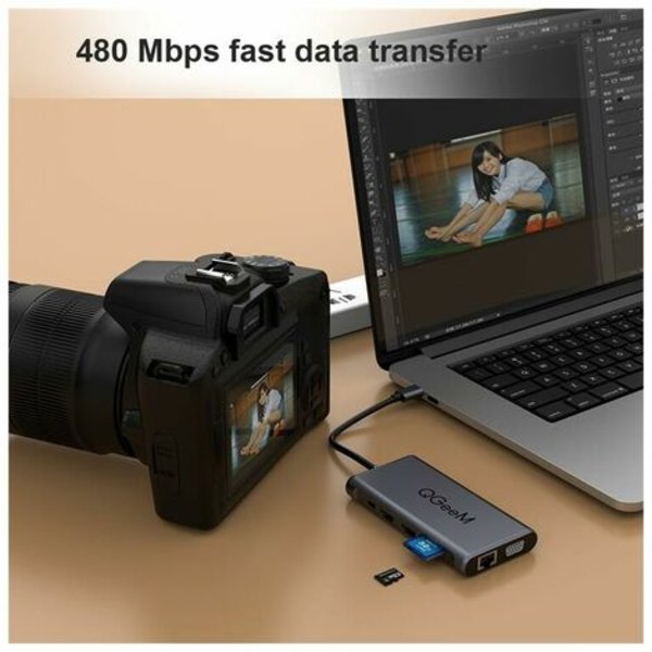 Triple Monitor USB C Adapter Dockingstation MacBook Pro 12-i-1 USB C Hub Adapter med Dual 4K HDMI og VGA, 2*USB 3.0