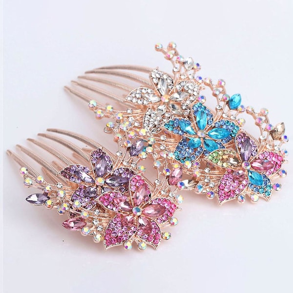 Rhinestone Plade Hoved Fem-tandet Børste Kvinder Brude Ornament Udsmykning Champagne