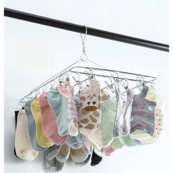Socktork, torktumlare med 40 vindtäta klämmor i rostfritt stål för strumpor, underkläder, kläder, handdukar (1 hängare)