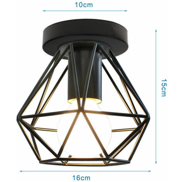 Diamantformad taklampa Industriell Modern E27 Pendellampa för sovrum Vardagsrum Bar Loft Svart - Svart