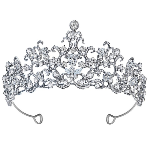 Brudbröllopskrona Rhinestone Inläggningar Silver Färg Retro Prinsessan Bal Crown Håraccessoarer För