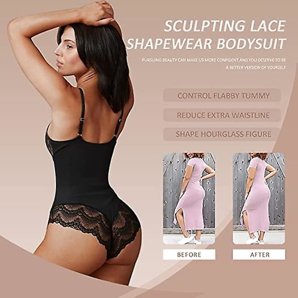 Bodysuit med blonder til kvinder, V-hals, rygløs kropsformer Black 3XL