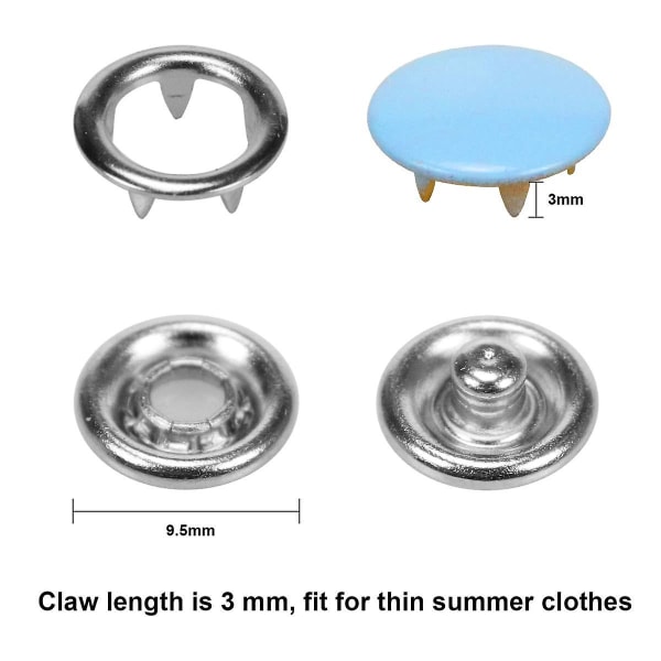 Ppiao Snap Fasteners, Set Pihdeillä 200 Sarjaa Nepparit Metalli, 10 väriä Ompelutarvikkeet Napit Napit työkalujen ompelemiseen Sn