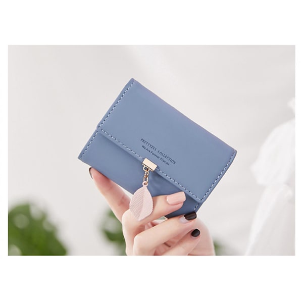 Liten plånbok För Kvinnor Rfid Flickor Plånbok Läder Vegan Löv Pendel Korthållare Organizer Blixtlås Myntväska A916-1149 Dark Blue
