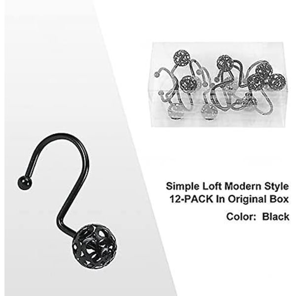 12st Hollow Ball Duschgardinkrokar Lyxkvalitet Rostfritt rostfritt stål Duschgardinringar Krokar för Badrumsstång