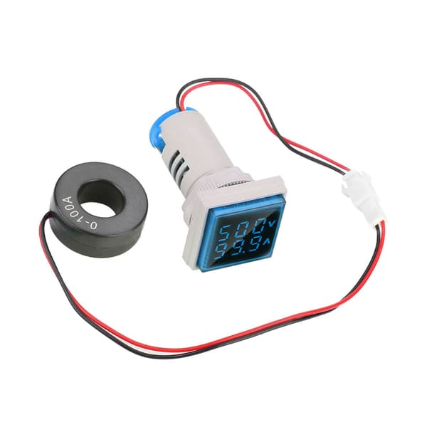 LED Digital Display AC Spenning Strømmåler Indikator 22mm 0-100A Blå