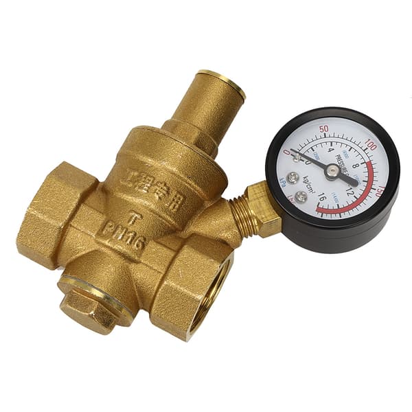 Trykkregulator i messing DN20 med justerbar trykkreduksjon og manometer