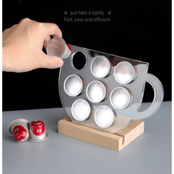 Kaffekapselholder Akryl roterende kapselholder Kaffeopbevaringskapselholder, (1022 klar bambus bund roterende