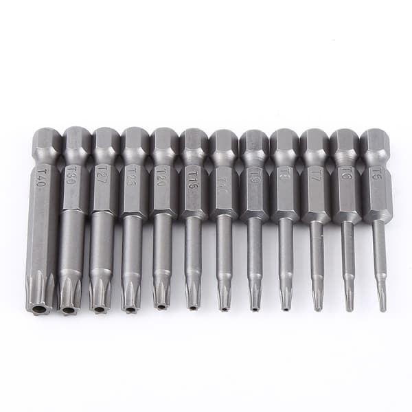Magnetisk stjerneskruetrækker bitsæt 12 stk. 1/4 tomme skaft 50 mm S2 stål T5 til T40