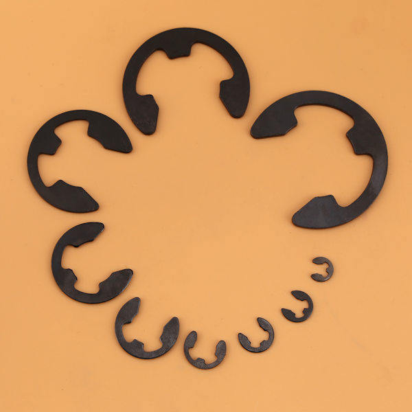 Sortimentsæske med sorte metal E-clips E-ringe til aksler, 300 stk., 3 mm til 22 mm