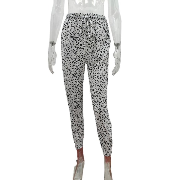 Stretch-leopardtræningsbukser med snoretræk til kvinder Grey XL