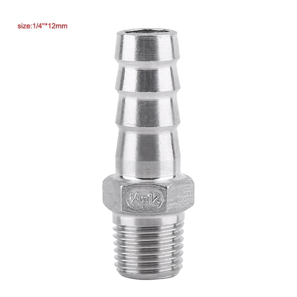 Rustfrit stål han-barb slangehale-konnektor 1 4 tommer x 12 mm