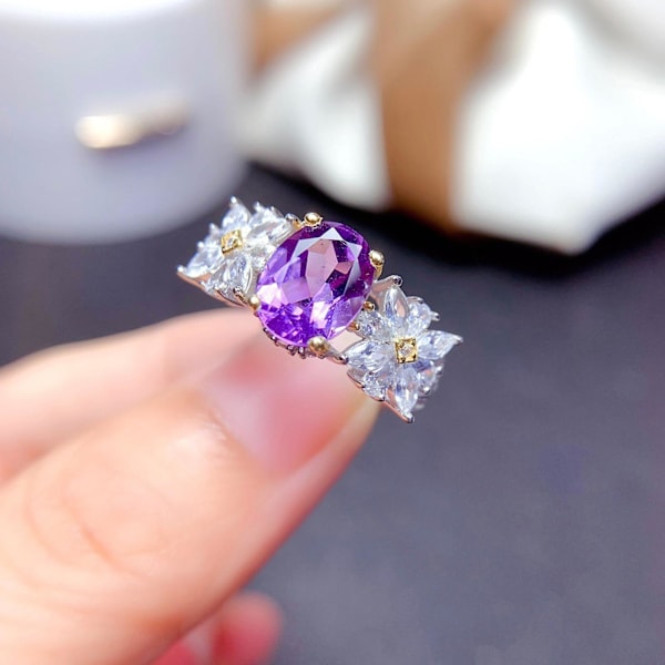Utsökt kvinnor Ring med öppning Justerbar Faux Crystal Ametist Finger Band Party Favors