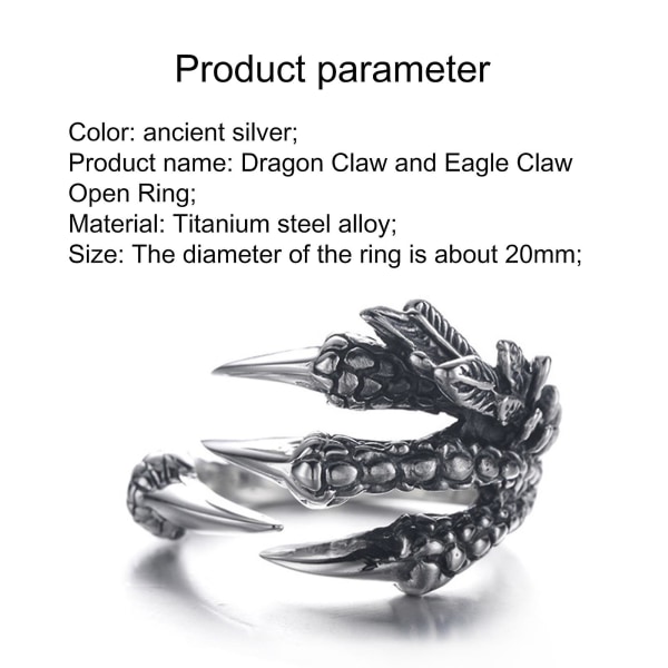 Mode Unisex Titanium Stål Drage Klo Åben Finger Ring Smykker Charm Gave