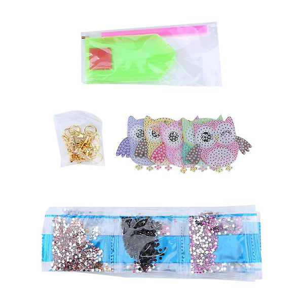 5 st förtjusande söt uggla diamond painting nyckelring diy diamant nyckelring för diy barn