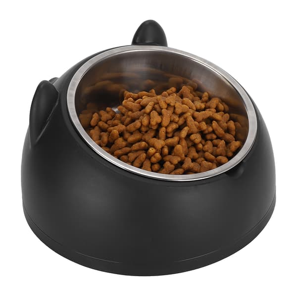 Rustfrit stål kat hund vand madskål skridsikker sort