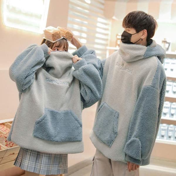 Hoodie för damer med hajmotiv, mjukt fleecefoder, lös passform, par-tröja, myskläder