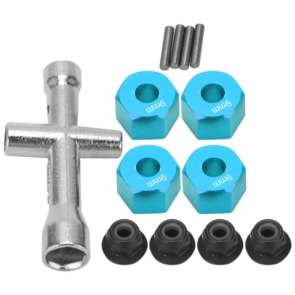 12 mm Hex Adapter 9 mm Tyk M4 Flange Låsemøtrikker Krydsnøgle Sæt til 1 10 RC Bil Blå