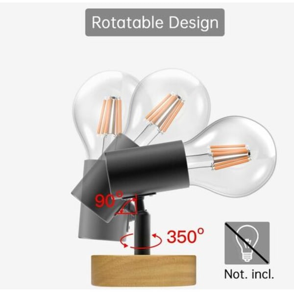 Retro vägglampa, set med 2 inomhus träväggspotlight E27 sockel, industriell justerbar vägglampa för sovrum, vardagsrum