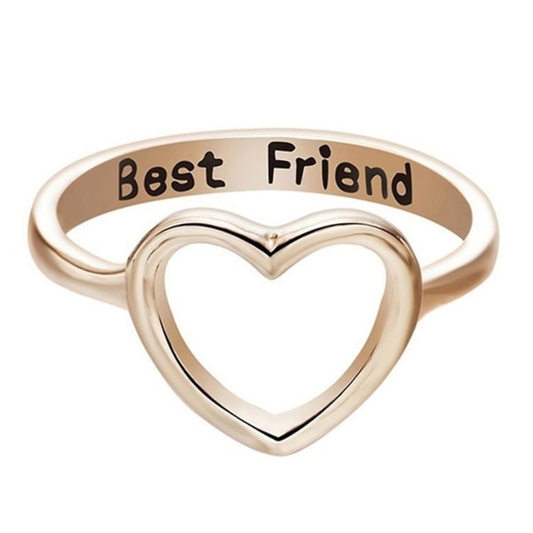 Mode Kvinnor Bästa Vän Brev Hollow Heart Finger Ring Smycken Födelsedagspresent Golden US 6