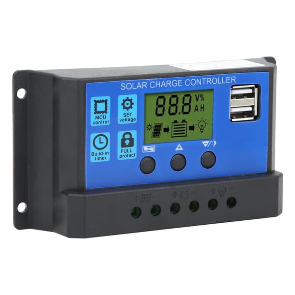 LCD Solcellepanelkontroller Dobbel USB-utgang 12V 24V 30A Batteriladingsmonitor