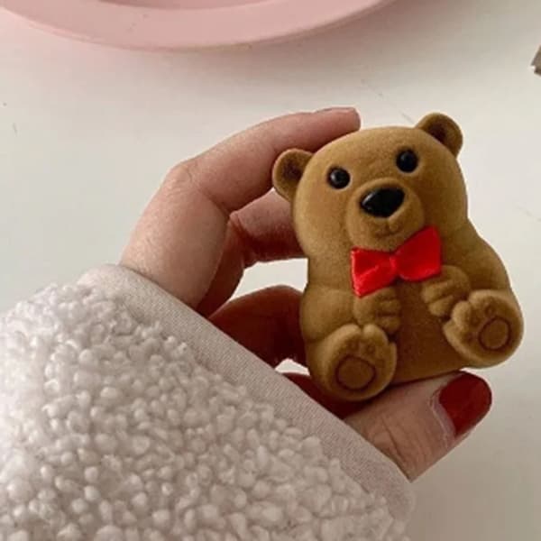 Mini Bjørn Display Boks Flocked Sød Pladsbesparende Multifunktionel Smykkeopbevaringspose