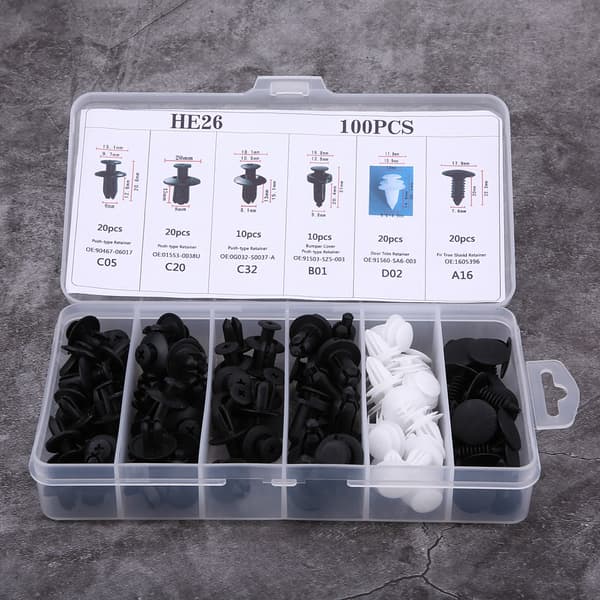 100 stk. 6 Størrelser Assorterede Bilkrop Push Pin Nitter Trim Klip Panel Push Holder