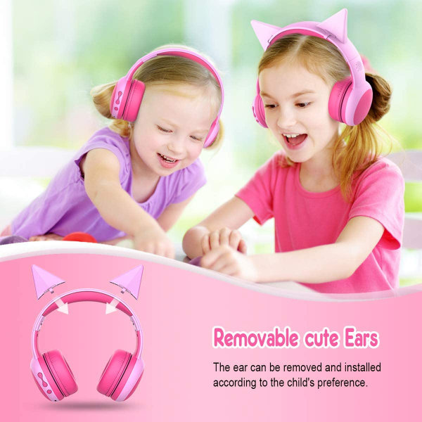 Bluetooth barnhörlurar med 85dB begränsad volym, trådlösa Bluetooth hörlurar för barn pink