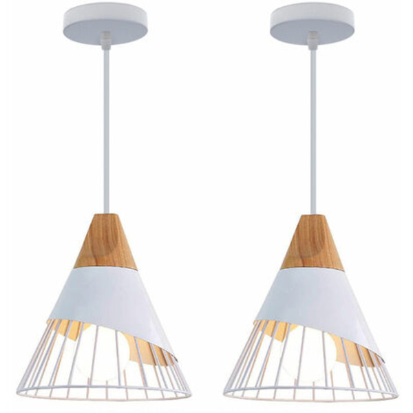 2 set Creative Nordic kattokruunu lampunvarjostin sulkapallo metalli E27 makuuhuoneeseen keittiön baari valkoinen - valkoinen