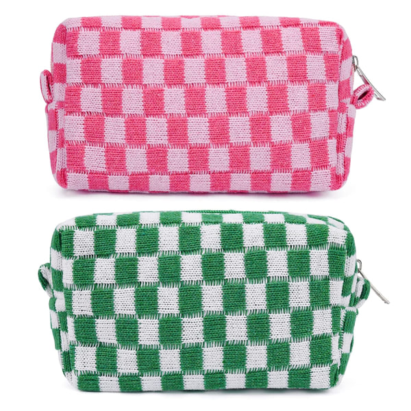 2st Kosmetisk väska Rutig kosmetisk väska Rosa grön kosmetisk väska Rese kosmetisk väska Organizer Söt sminkborste Organiz